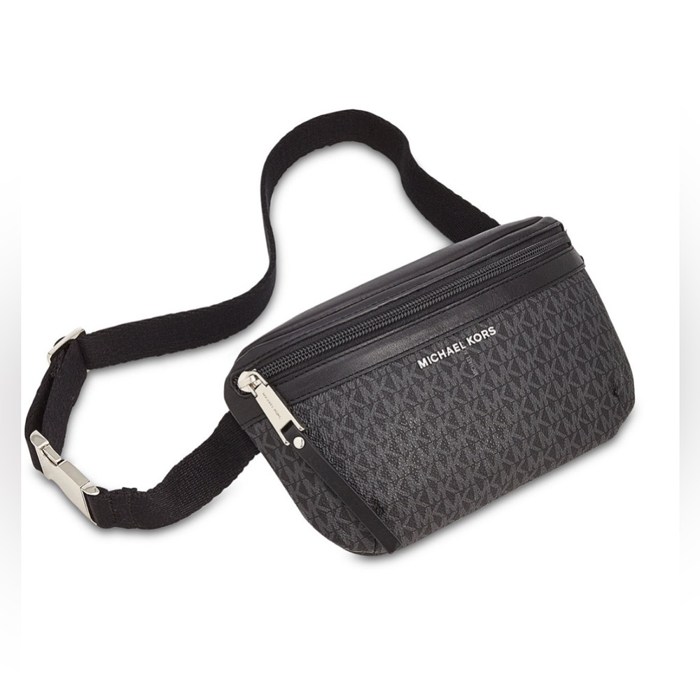 NWT Michael Kors Logo Monogram Black / Silver Fanny Pack Belt Bag